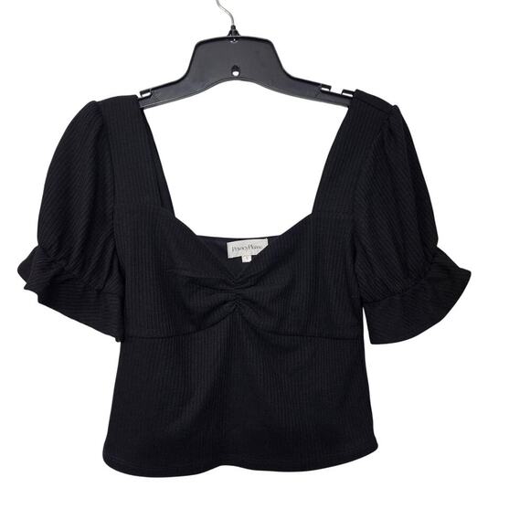 Privacy Please Tops - Revolve Privacy Please Lana Top Black Ruched Short Sleeve Ruffle Size Small Crop
